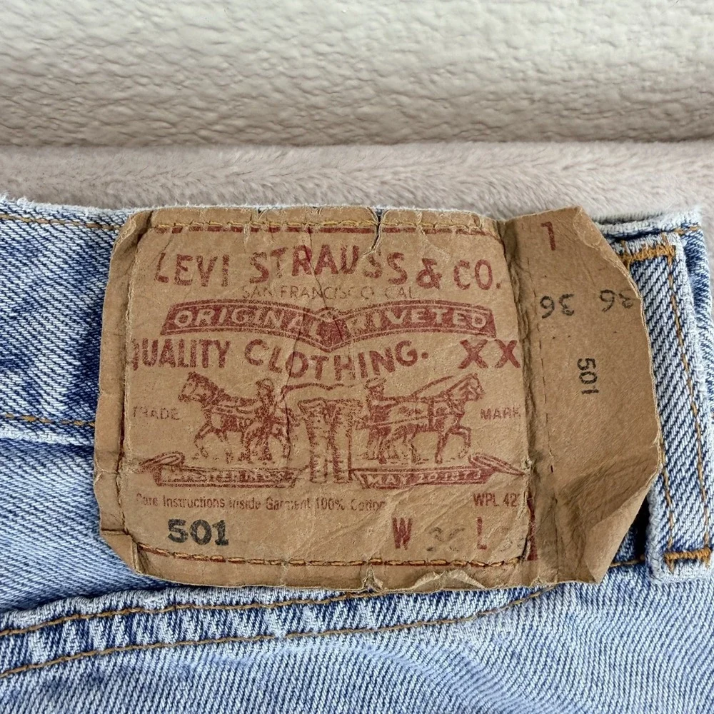 Vintage‎ Levis 501 Jeans Men 34x35 (Tag 36x36) Blue Denim Button Fly Made UK 80s